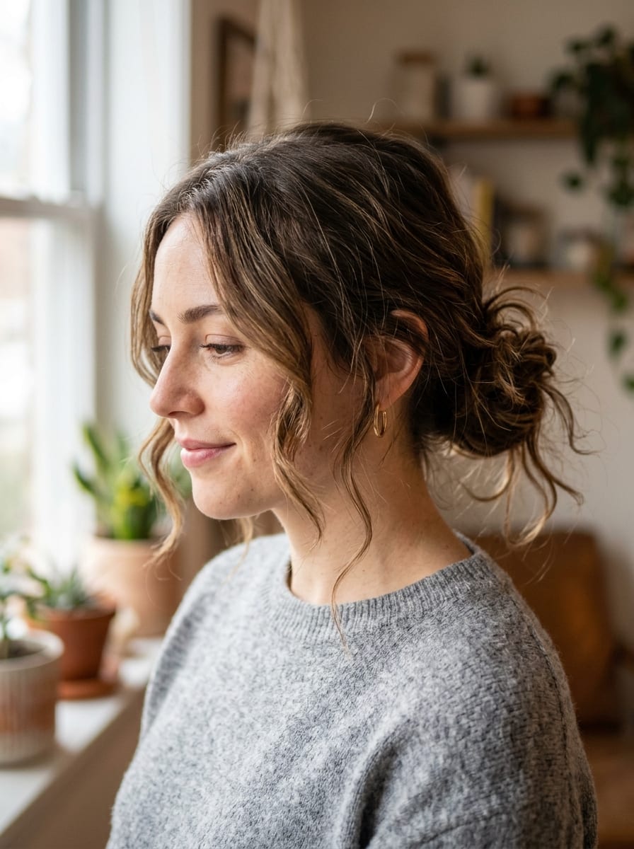 Lockerer Messy Bun - Dutt Frisur mittellang
